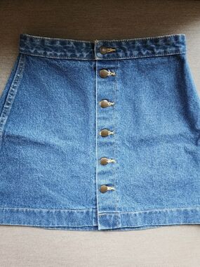 American Apparel Medium Blue A-Line Button-Front Denim Mini Skirt